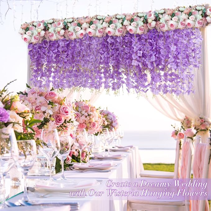 40 Pack Purple Wisteria Hanging Flowers, Fake Hanging Flowers for Decoration, Artificial Flowers,Vines for Bedroom,Flower Garland for Home,Party,Garden, Wall,Wedding Decoration(3.6 Ft/Pcs)