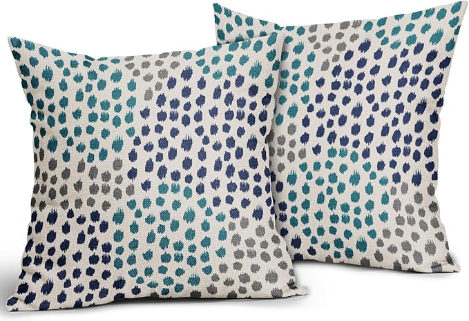 Navy Blue Teal Pillow Covers 18x18 Set of 2 Boho Design Polka Dot Throw Pillows Modern Art Trendy Print Decorative Outdoor Pillowcase Square Cushion Cover Linen Pillow Case for Home Sofa Couch Bed