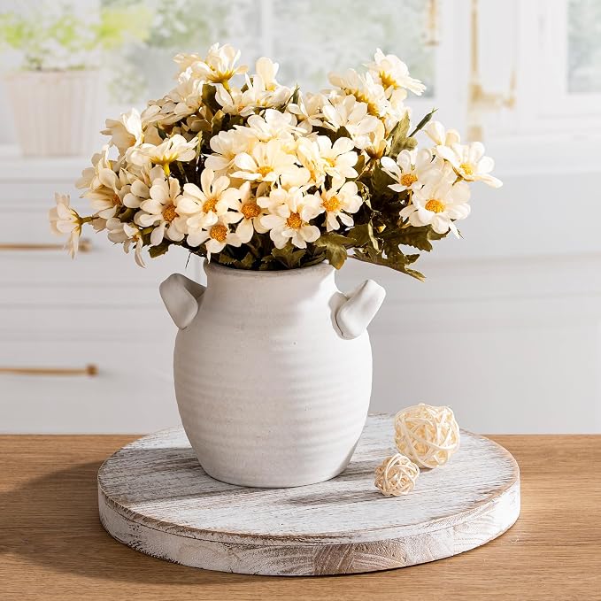 Vanselia Ceramic Flower Vase Home Decor - Farmhouse Table Vases with Handle Living Room Decoration Vintage Decorative Aesthetic for Shelf Coffee Dining Desk House Bookshelf Fireplace (6" Rustic)
