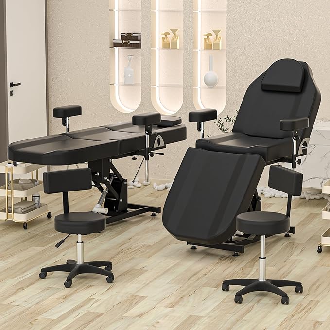 Electric Tattoo Chair Bed for Client with Stool & Adjustable Armrests & Height Facial Chairs for Esthetician Beds for Beauty Spa
