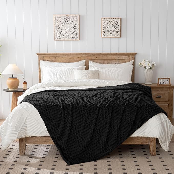 60x80 Inch Black Twin Blanket - Soft & Fluffy Fleece, Cute & Aesthetic, Perfect for Sofa, Couch, Chair, Bed, Living Room & Bedroom, All-Season Use, Plush & Cozy Decorative Blanket