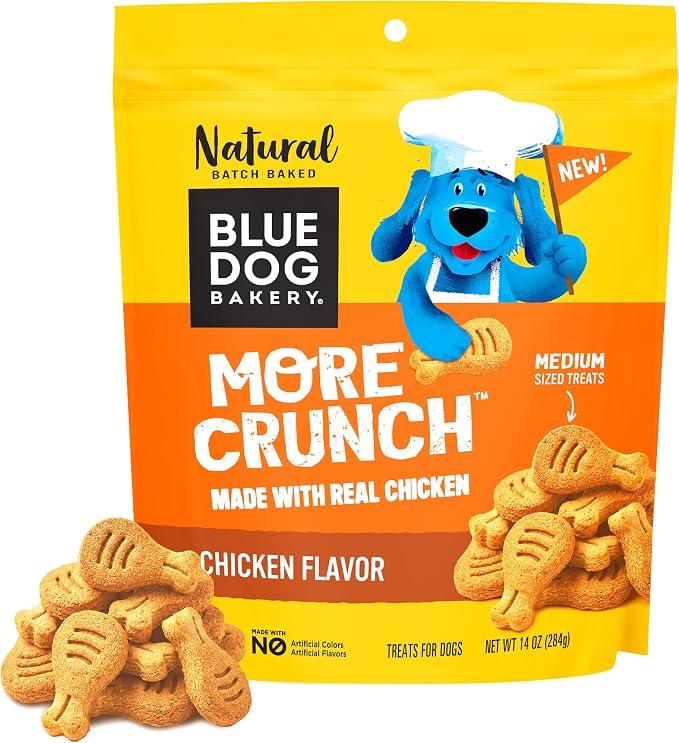 Blue Dog Bakery, More Crunch Chicken Biscuit, Medium Dog Treats 14oz 1pk | Crunchy Oven-Baked Dog Treat Biscuits, Chicken Flavor, Made with Real Premium Wholesome Ingredients in the USA