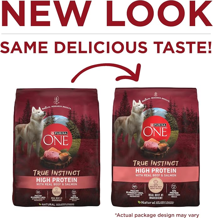 Purina ONE True Instinct High Protein Formula with Real Beef and Salmon Dry Dog Food - (4) 3.8 lb. Bags | Nutrient dense, with 32% protein for strong muscles, natural with added vitamins, minerals and nutrients