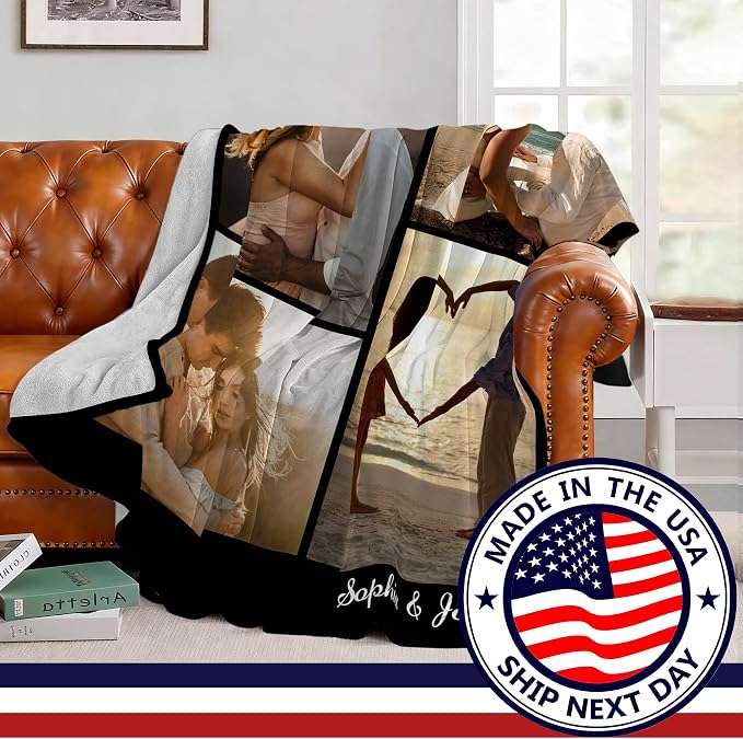 SHIPS NEXT DAY Custom Blanket with Picture Text Personalized Throws Blanket with Photos Customize Blanket Customizable Blankets Customized Gifts for Mom Dad Couple Girlfriend Boyfriend Wife Husband