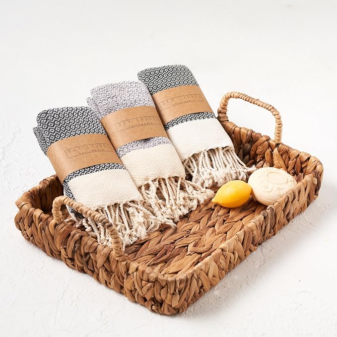 BAY LAUREL Turkish Hand Towel – Pack of 2 | Soft & Absorbent Decorative Towels for Bathroom, Hand, Face, Hair, Gym, Yoga, SPA, Kitchen & Tea | Boho Decor (Dark Gray, Diamond 15x26 Inches (Set of 2)
