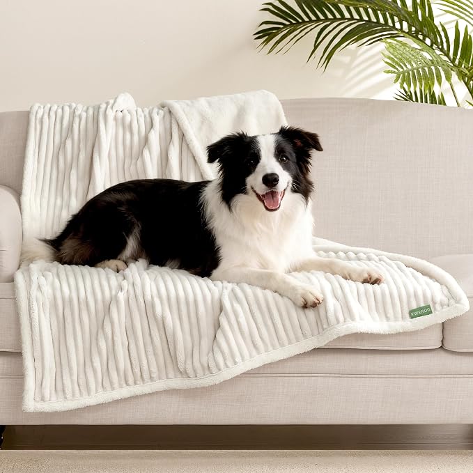 Waterproof Dog Blanket for Large Dogs - Washable Pet Throw Blanket for Couch Bed Protector, Cozy Fleece Calming Dog Blankets for Indoors & Outdoors, Cream, 50"x60"