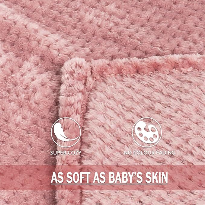 Exclusivo Mezcla Soft Waffle Fleece Bed Blanket Twin Size, Pink | Lightweight Plush Blanket for Bed, Couch, Sofa, Cozy Fluffy Design for Bedroom, Guest Room, All Season, 60x80 Inches