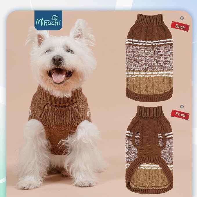 Mihachi Dog Sweaters for Medium Dogs Girl Boy,Soft Warm Dogs Shirt, Cold Weather Dog Coat Turtleneck Knitted Pullover Dog Clothes Costume with Leash Hole for Large Cat Puppy Doggy Pet,Beige M