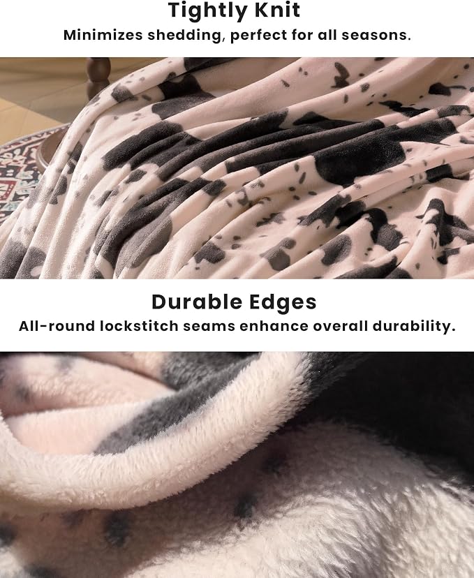Cow Print Blanket Ultra Soft Flannel Throw Blanket for Couch Bed, Cute Cozy Lightweight All-Season Fleece Blanket Twin XL, Gift for Women & Girls, 66×90 Inches Pink