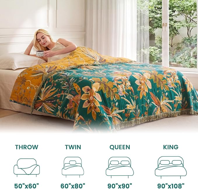 MSGKV Boho Throw Blanket 50"x60" Summer Cotton Leopard Animals Blanket | Muslin Throw, Leopard Animal Pattern, Reversible Woven, Lightweight Comfort, Farmhouse Decor, All Seasons, Machine Washable