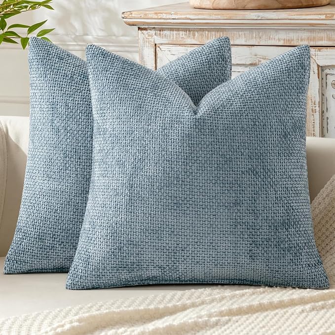 MIULEE Decorative Couch Throw Pillow Covers 22x22 Inch Coastal Blue 2 Pack | Modern Boho Accent, Soft Chenille Pillow Covers, Farmhouse Cushion Cases for Home Decor Bed Sofa Living Room