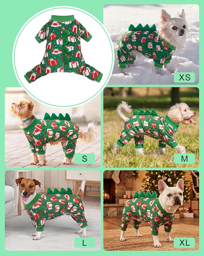 CuteBone Dinosaur Costume Halloween Christmas Dog Pajamas, Stretchy Spandex Crystal Velvet Sleepwear Coat for Small Dogs, Soft & Warm Pet Outfit Clothes for Cold Weather, Cozy Pullover Design COSP27XS