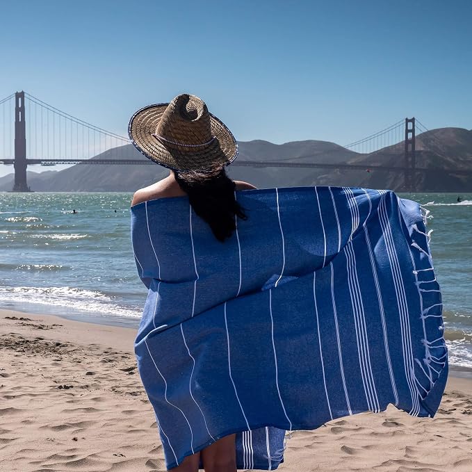 BAY LAUREL Turkish Beach Towel with Travel Bag 39 x 71 Quick Dry Sand Free Lightweight Large Oversized Towels Light
