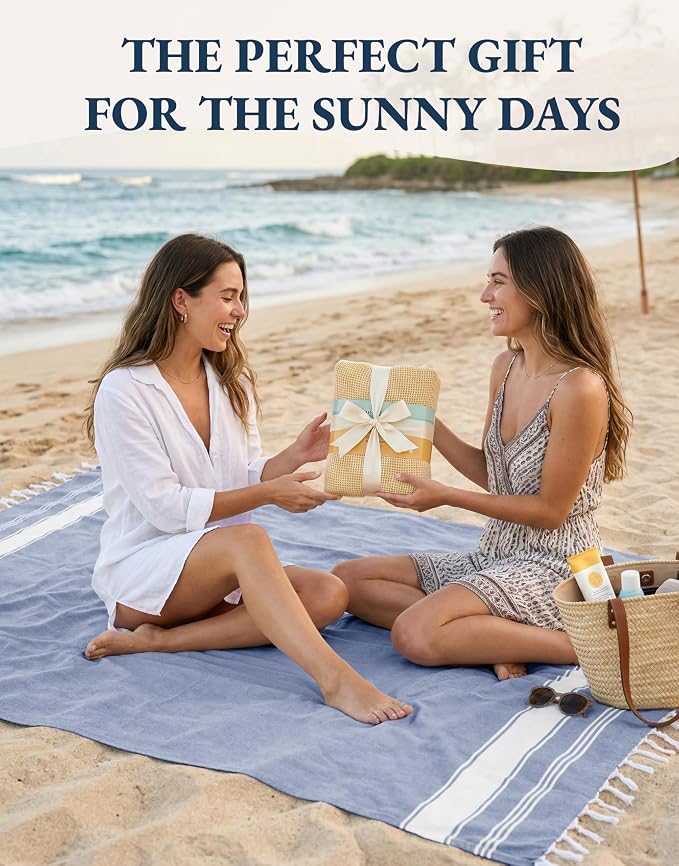 LANE LINEN Beach Towels 4 Pack Oversized - Turkish Towel Set, Pre-Washed Oversized Beach Towel, Quick Dry Beach Towels for Travel, Beach Towel Large, Sand Free Towel,39"x71" - Forever Blue