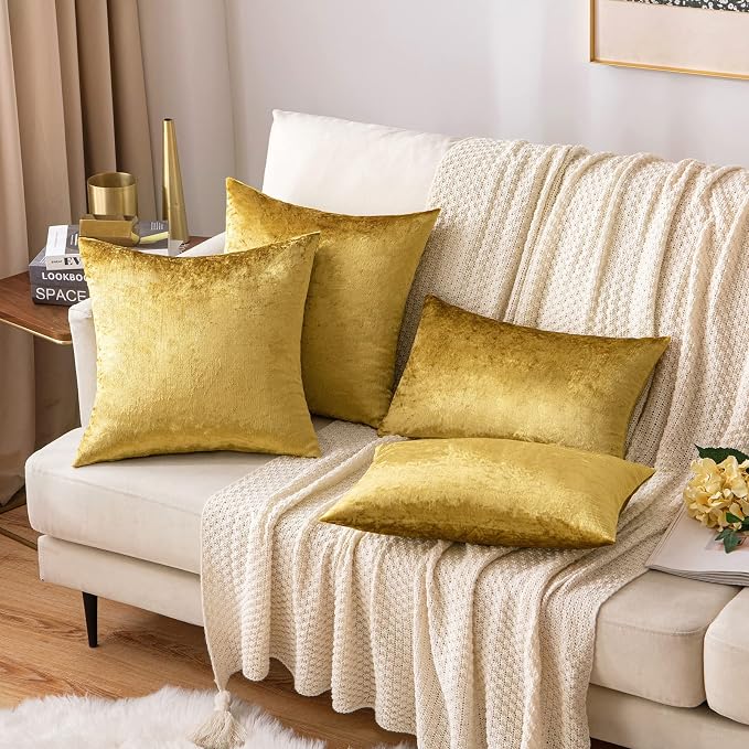 MIULEE 12x20 Inch Lumbar Velvet Throw Pillow Covers Golden | Pack of 2 Soft Solid Decorative Pillow Covers, Modern Luxury Home Decor, for Chair Couch Sofa Bedroom Livingroom