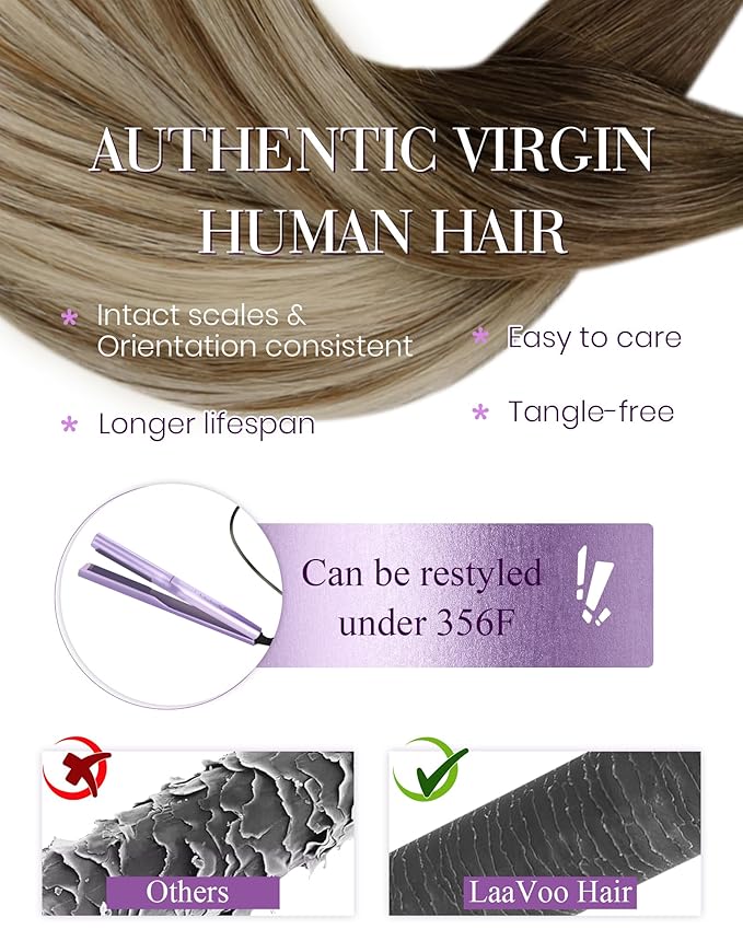 LaaVoo U Tip Hair Extensions Human Hair Dark Brown Ombre Light Brown Mix Blonde Ktip Human Hair Extensions 14 Inch 50g 50s