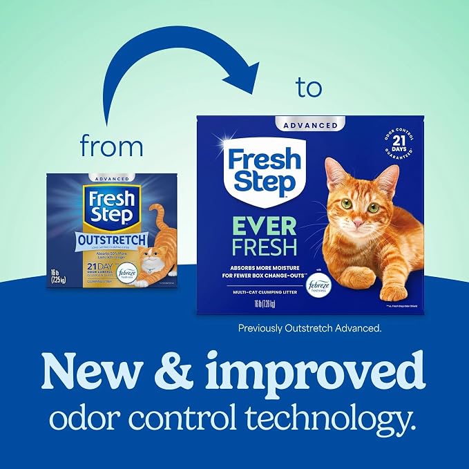 Fresh Step Advanced Ever Fresh Multi Cat Clumping Cat Litter, 16 lb., 2 Pk | Ultra Absorbent to Last Longer, Scented with Febreze Freshness, Lowest Dust Formula, Compatible with Most Auto Litter Boxes