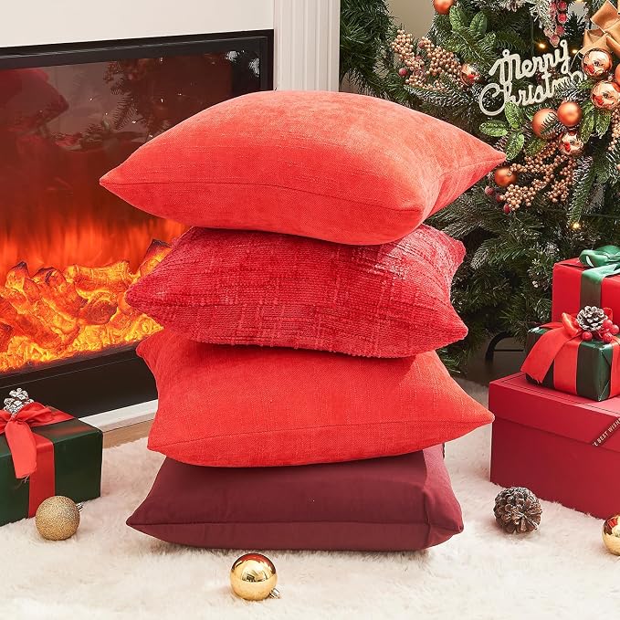 Christmas Burgundy Pillow Covers Set of 2 16x16 Inch Throw Pillow Covers, Soft Velvet Xmas Wine Red Decorative Pillow Covers for Couch Sofa Bed Living Room, Home Modern Decor