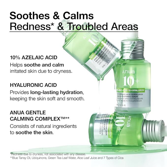 Anua Gentle Soothing Starter Duo, Azelaic Acid 10 Hyaluron Redness Soothing Serum & Heartleaf 77 Soothing Toner, Hydrating, Calming Care for Sensitive Skin, Vegan, Korean Skincare Set