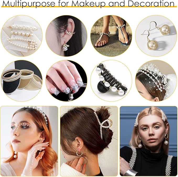 Mckanti 11176pcs Nail Pearls for Nail Art, 8 Mixd Sizes (2/3/4/5/6/8/10/12mm) Flatback Pearls Half Round Pearl Beads Loose Beads with 5 Dotting Pens and 1 Tweezer for DIY Crafts Nail Art Making