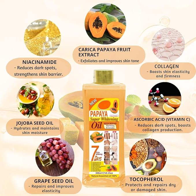200ml Papaya Oil for Skin Brightening - Organic Papaya Oil for Face - Soft 7 Body Oil, Moisturizing