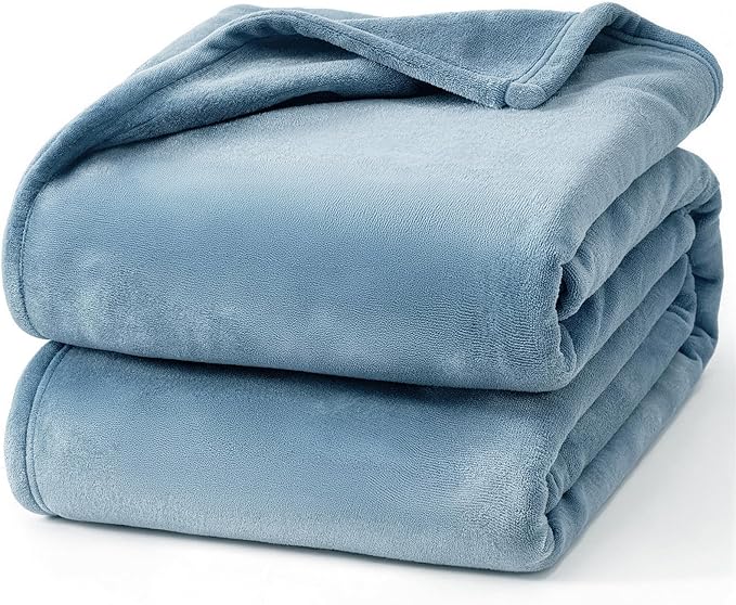 Hansleep Full Washed Blue Fleece Blanket, Soft Flannel Bed Blanket | Fuzzy Cozy Blanket 84x90 Inches, Multi-use for Bed, Sofa, Couch, Travel, Camping, All Season Warm Lightweight Cover