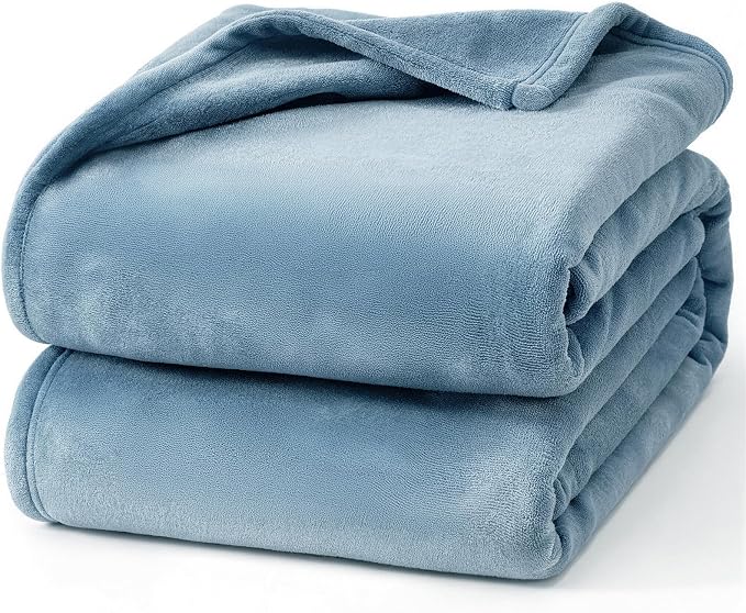 Hansleep Queen Washed Blue Fleece Blanket, Soft Flannel Bed Blanket | Fuzzy Cozy Blanket 90x90 Inches, Multi-use for Bed, Sofa, Couch, Travel, Camping, All Season Warm Lightweight Cover