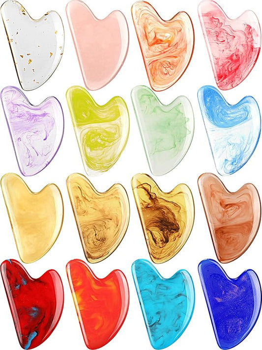 Sherr 16 Pcs Gua Sha Facial Tools Gua Sha Stone Facial Massage Tools Face Massager for Body Spa Acupuncture Relieve Muscle Tensions Puffiness