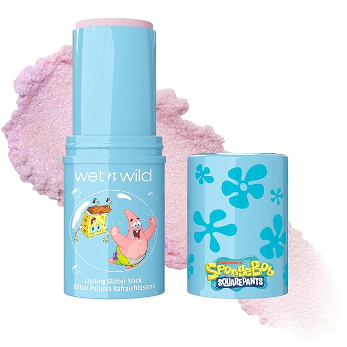 wet n wild Spongebob Cooling Glitter Stick, Shimmering Opal Glow for Face & Body, Puffiness-Reducing Stick – Chill Factor