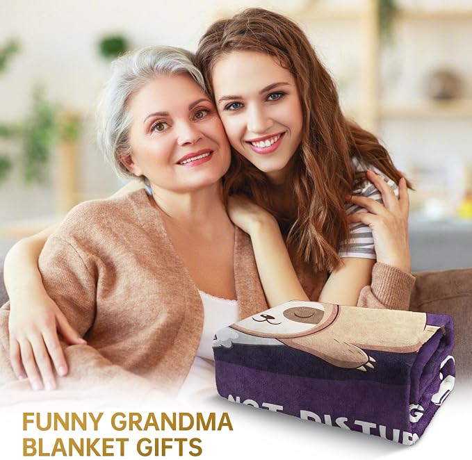 Leebbsin Funny Gifts for Grandma, Grandma Birthday Gift from Grandkids | Grandma is Charging Sloth Blanket 60" x 80", Purple, Grandmas Gift for Christmas Mothers Day, Soft Sloth Blanket for Grandma