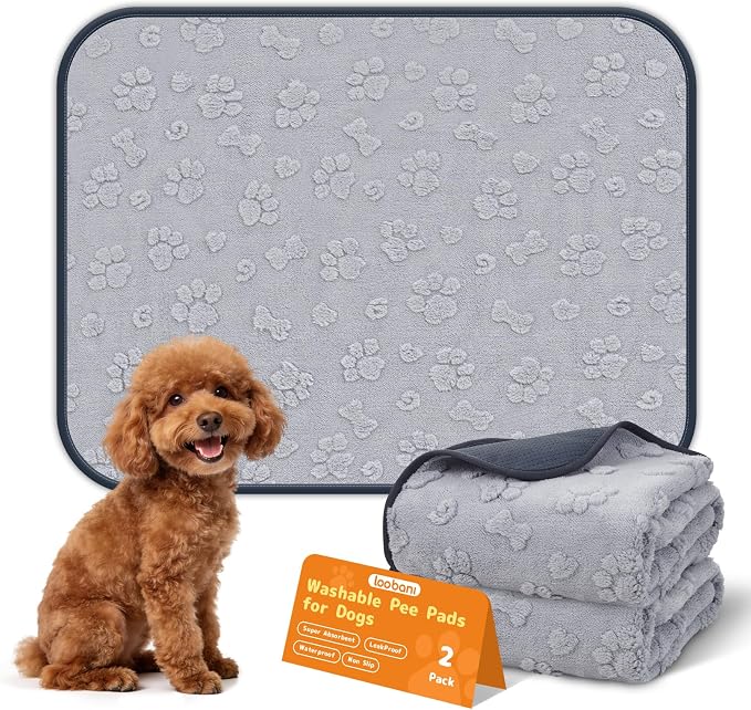 LOOBANI Washable Puppy Pads Waterproof 36"x24", 4 Pack, Gray | Soft Reusable Pee Pads For Dogs, Floor, Crate, Bed, Incontinence, Housebreak, Fast Absorbent, Non-Slip, Leakproof