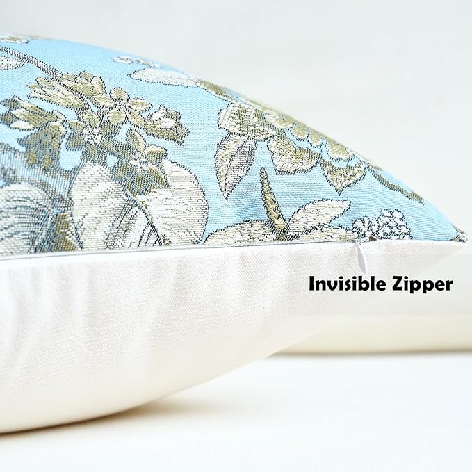 Neutral Floral Pillow Cover 12x20, Vintage Linen Lumbar Pillow Cover Soft Decorative Farmhouse Accent Pillow Case for Couch Bedroom Living Room Home Decor, Blue