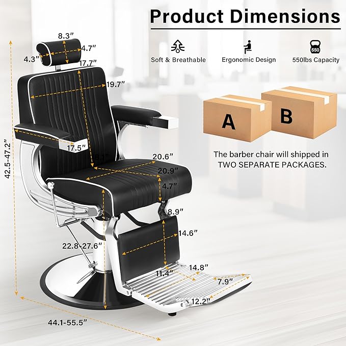 Reclining Barber Chair for Barbershop, Heavy Duty Styling Salon Chairs for Hair Stylist with Wide Backrest, All Purpose Hydraulic Beauty Salon Spa Shampoo Furniture, Black