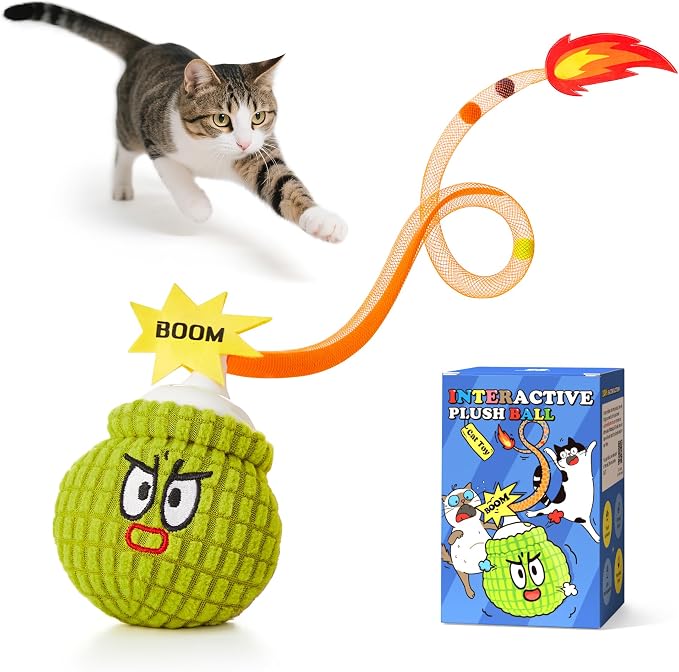 Potaroma Interactive Cat Toy with Motion Sensor, Chirping Sound & Catnip | Mesh Tail, Rechargeable Smart Rolling Ball for Bored Indoor Kittens & Adult Cats 3 Inches