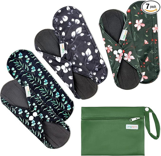 Langsprit Absorbent Reusable Menstrual Sanitary Pads/Washable Cloth Menstrual Period Pads,Reusable Panty Liners(Winter,M)