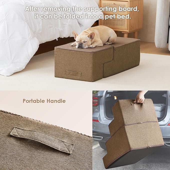 EHEYCIGA Dog Stairs for Bed 20" H, 4-Step Extra Wide Dog Steps, Camel | Pet Steps for Small Dogs and Cats for High Bed, Non-Slip Balanced Pet Ramp Indoor