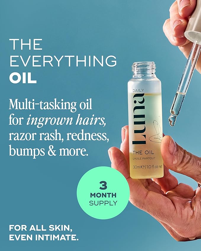 Luna Daily Ingrown Hair Oil (30ml) |Multi-Purpose Hydrating Oil |Soothes Razor Bumps, Reduces Redness, Softens Dry Skin, & Prevents Ingrown Hairs | Jojoba & Botanical Extracts for Smooth Skin