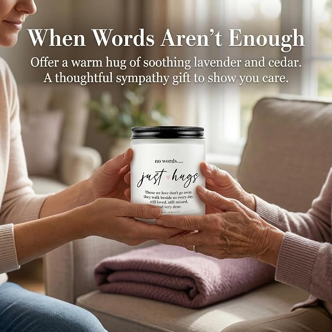 Scented Candle, Sympathy Gifts for Loss of Loved One, Memorial Gifts - No Words Just Hugs -7oz Lavender Scented Soy Wax Candle, Bereavement, Grief, Think of You, Miscarriage, Get Well Candle for Women
