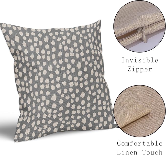 Sweetshow Grey Gray Cream Dots Pillow Covers 16x16 Set of 2 Boho Design Polka Dot Throw Pillows Modern Trendy Print Outdoor Decorative Pillowcase Square Linen Cushion Cases Decor for Sofa Couch Bed