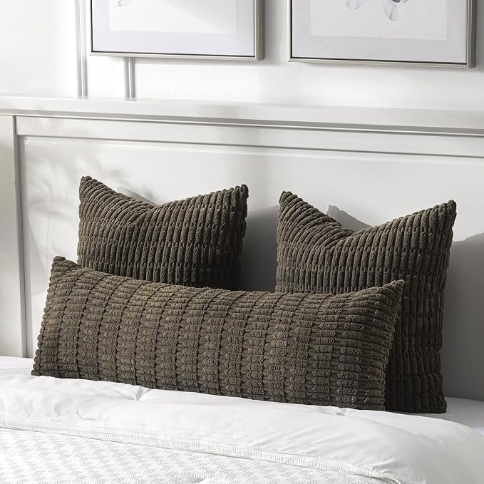 Fancy Homi Decorative Throw Pillow Covers for Bed Couch Bedroom Bench, Soft Corduroy Solid Pillow Case, Rustic Farmhouse Boho Room Decor,54" x 20" (Pack of 1),Dark Brown
