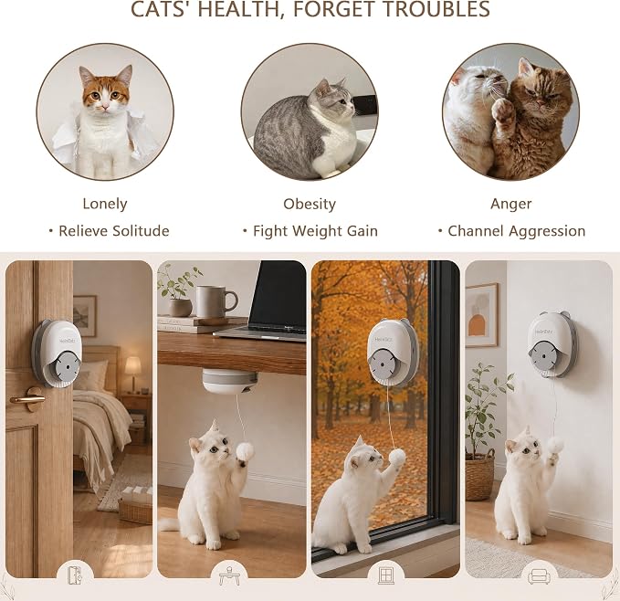 Interactive Cat Toys for Indoor Cats, Automatic Wand Cat Toy with 2 Smart Motion Modes, USB Rechargeable Electric Teaser with Clip, Self Play Enrichment Toy for cat (Flying Bird&Caterpillar)