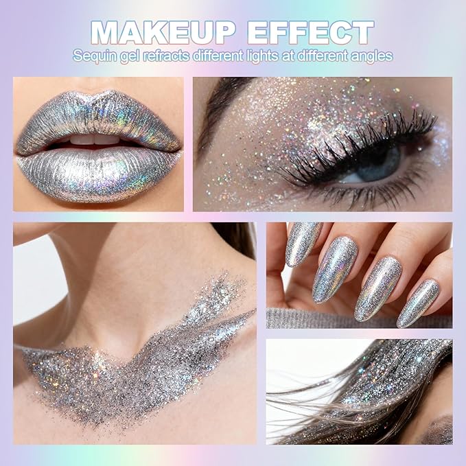 Erinde Holographic Body Glitter Gel, Roll-On Face Hair Glitter for Mermaid Makeup Festival Party Rave Accessories, Chunky Sequins Chameleon Shimmer Christmas Makeup for Women Girls, 03 Black