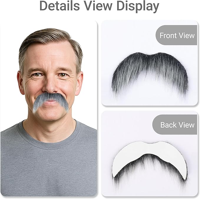 2Pcs Men Fake Mustache Realistic Mustaches Fake Facial Hair Beard for Cosplay Costume Halloween Parties
