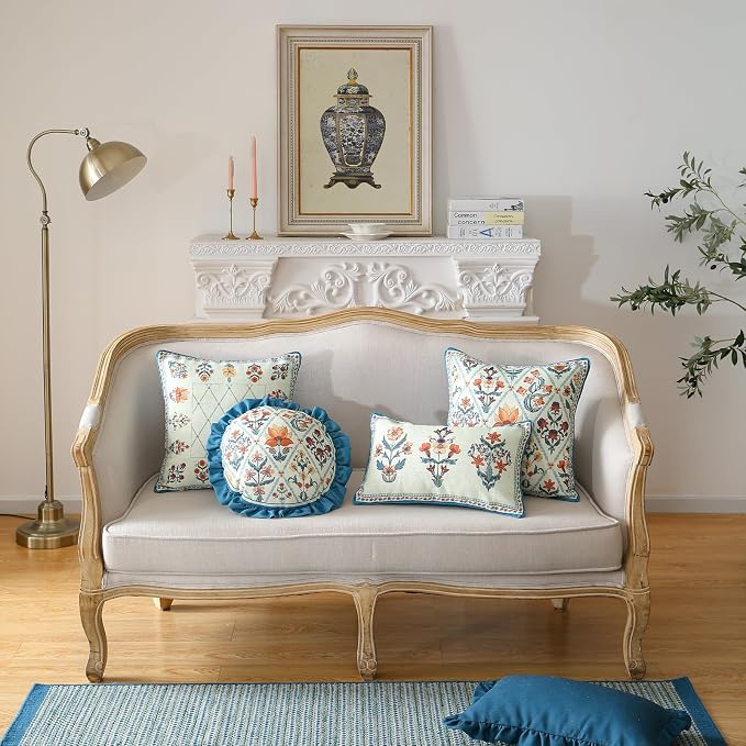 Linen Square Throw Pillow Cover,Set of 2,18"x18"-Floralsea B | Designer French Elegant Pillow Cover,Concealed Zipper Design,Sofa,Bedroom,Living Room,Lounge Chairs,All Season Home Decor