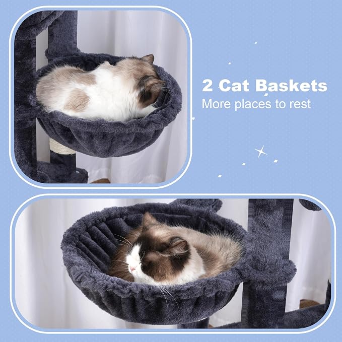 Hey-brother Cat Tree Tower with Extra Large Platform, Big Condo, MPJ070G | 51.1 Inches Scratching Posts with 2 Cozy Hammocks, Self-Grooming Brush for Indoor Adult Cats, Maine Coon, Smoky Gray