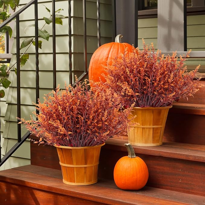 RECUTMS Faux Greenery Fake Lavender Fall Plants UV Resistant Outdoor Flower | 20Pcs,Autumn Decor,Faux Autumn Plants Fake Flowers Brown Artificial Greenery for Porch Office Bathroom Fall Party Decorations