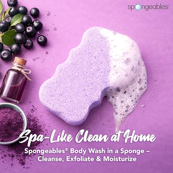 Spongeables Body Wash in a 20+ Wash Sponge, Acai Berry, 3 Count
