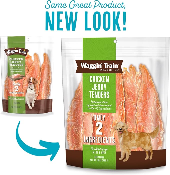Waggin' Train Dog Treat, Grain Free, Limited Ingredient, Chicken | Jerky Tenders | 11 oz Pouch | Pack of 2