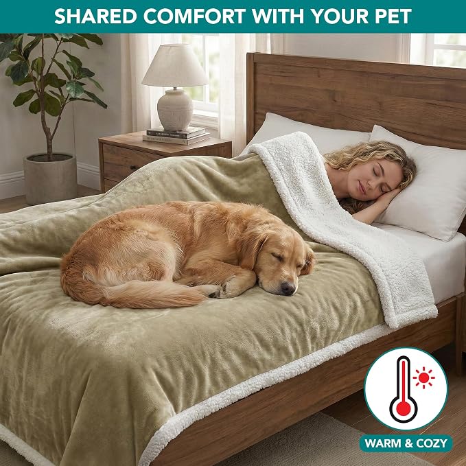 PetAmi Waterproof Dog Blanket for Large Dog Cat Pet, 60x80, Taupe | 460 GSM Sherpa Fleece Reversible, Pee Proof, Furniture Protector Cover for Couch Sofa Bed Kennel, Washable, Extra Large