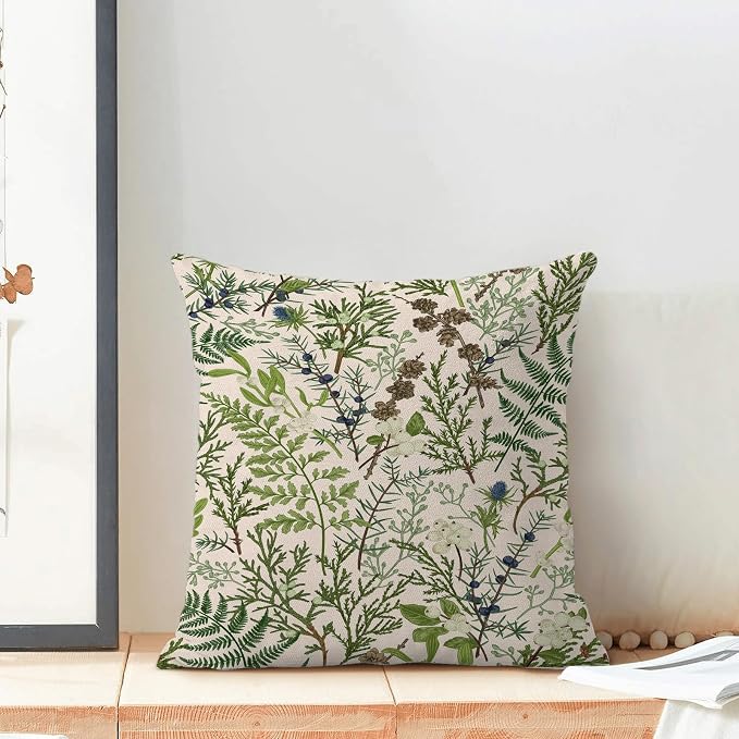 AEIOAE Spring Pillow Covers 22x22 Inch Set of 2,Vintage Sage Green Wild Flower Plant Throw Pillows Case,Seasonal Floral Outdoor Decorative Linen Farmhouse Decor Cushion Covers for Sofa Bed Couch